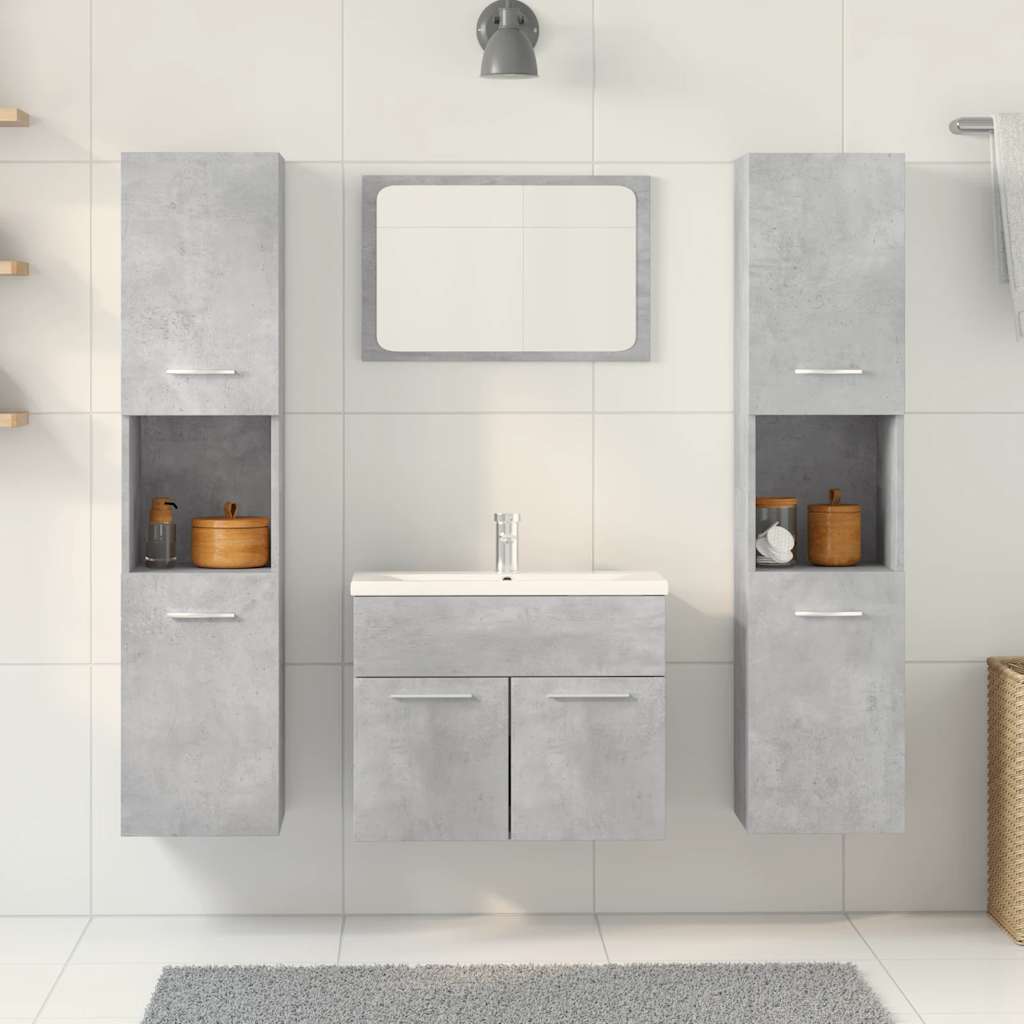 Set Mobili da Bagno 4 pz Grigio Cemento in Legno Multistrato