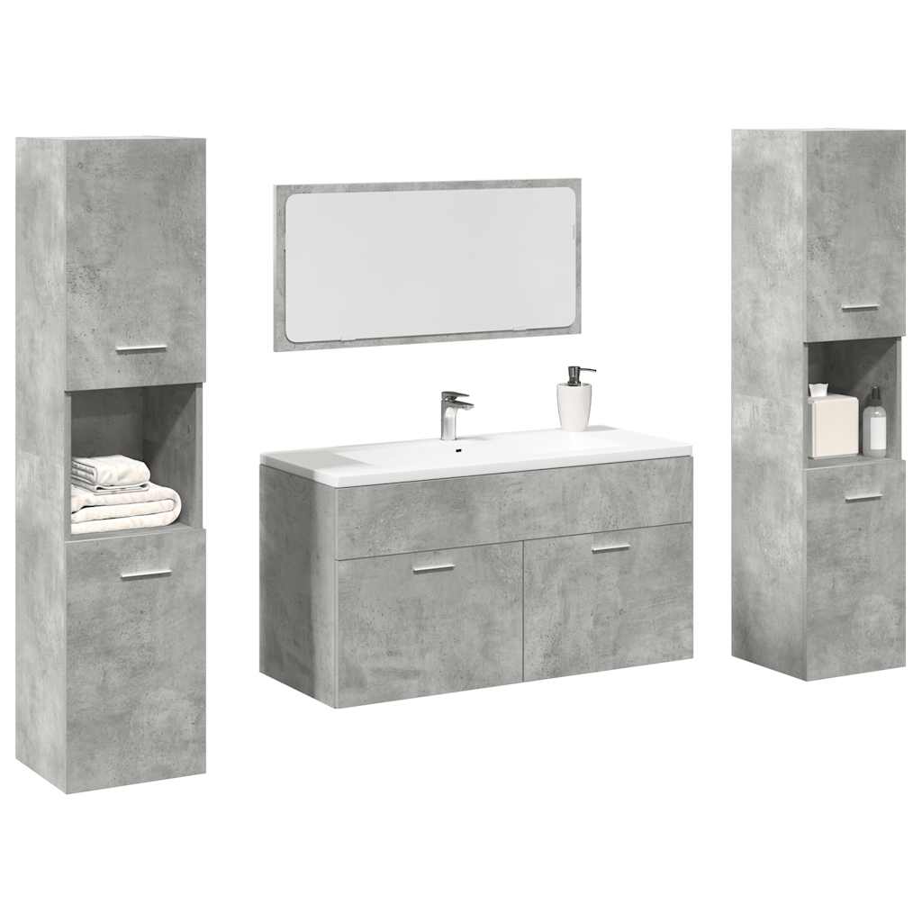 Set Mobili da Bagno 4 pz Grigio Cemento in Legno Multistrato | homemem39