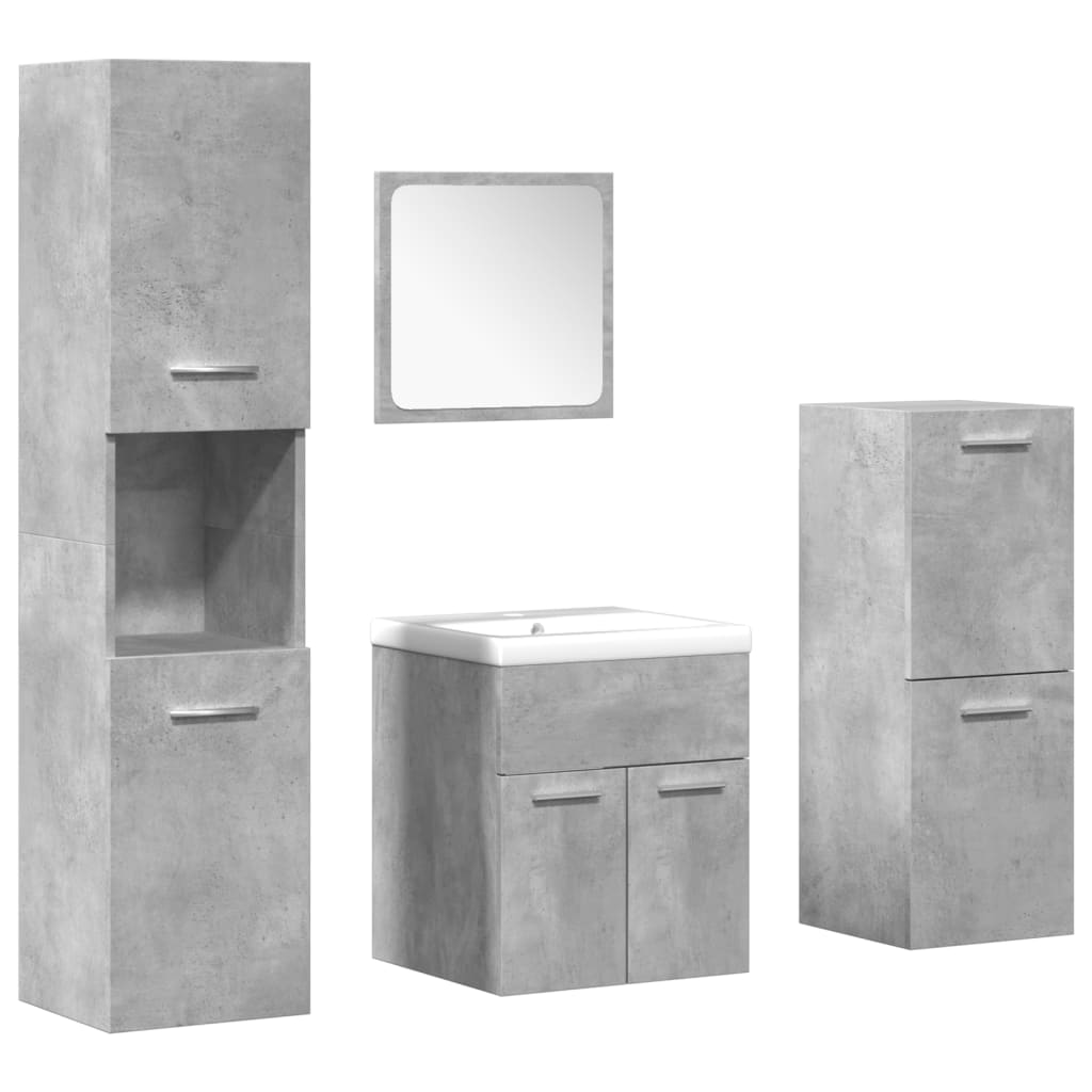 Set Mobili da Bagno 5 pz Grigio Cemento in Legno Multistrato