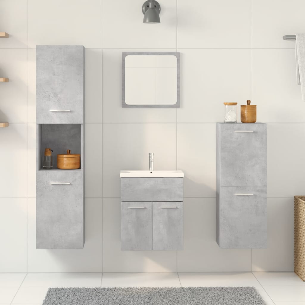 Set Mobili da Bagno 5 pz Grigio Cemento in Legno Multistrato