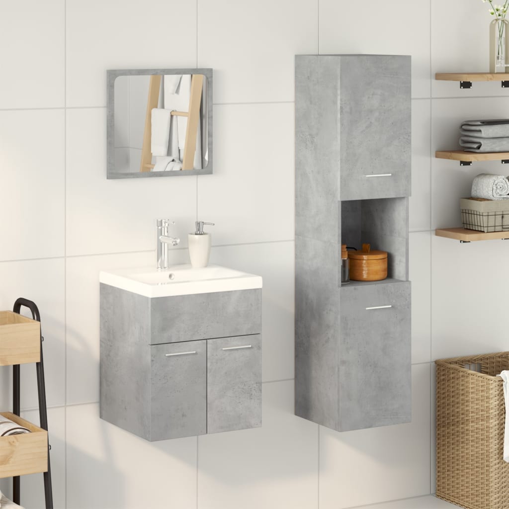 Set Mobili da Bagno 4 pz Grigio Cemento in Legno Multistrato