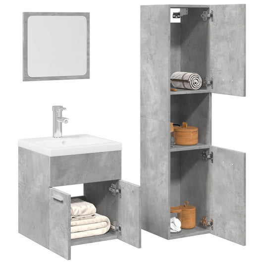 Set Mobili da Bagno 4 pz Grigio Cemento in Legno Multistrato