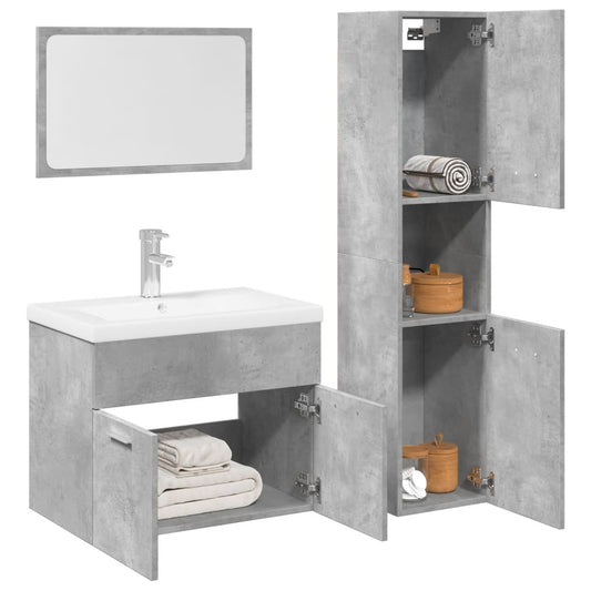 Set Mobili da Bagno 4 pz Grigio Cemento in Legno Multistrato | homemem39
