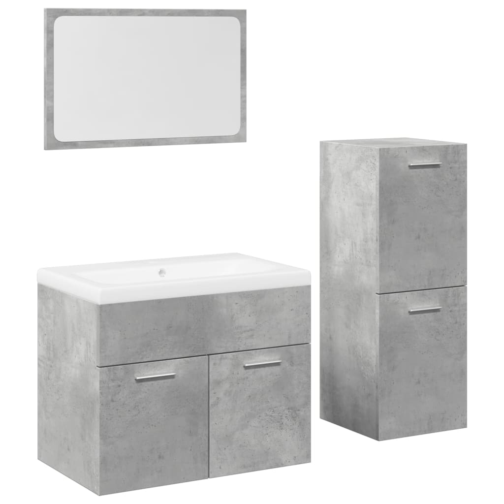 Set Mobili da Bagno 4 pz Grigio Cemento in Legno Multistrato