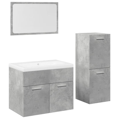 Set Mobili da Bagno 4 pz Grigio Cemento in Legno Multistrato