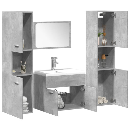 Set Mobili da Bagno 4 pz Grigio Cemento in Legno Multistrato | homemem39