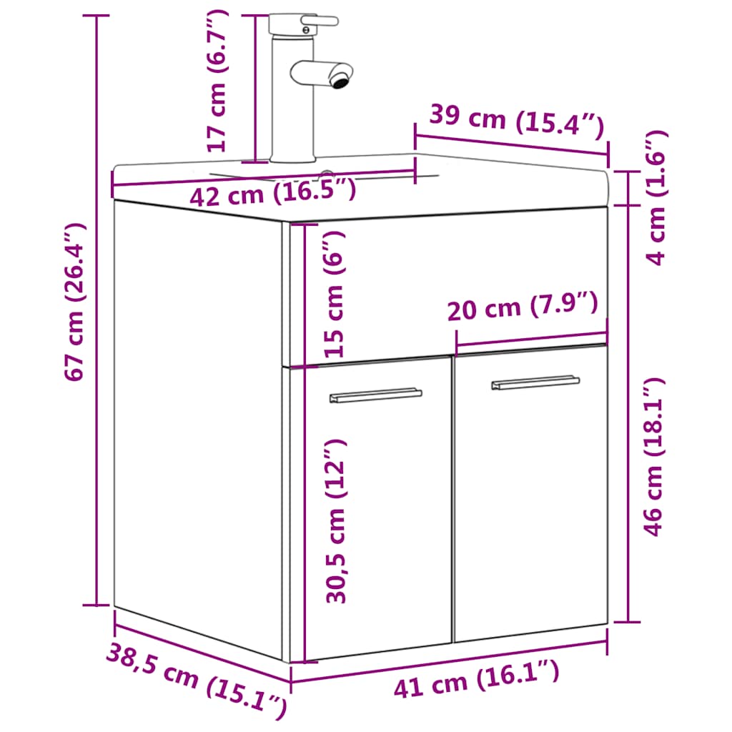 Mobile da Bagno con Lavabo Integrato e Rubinetto Grigio Cemento | homemem39