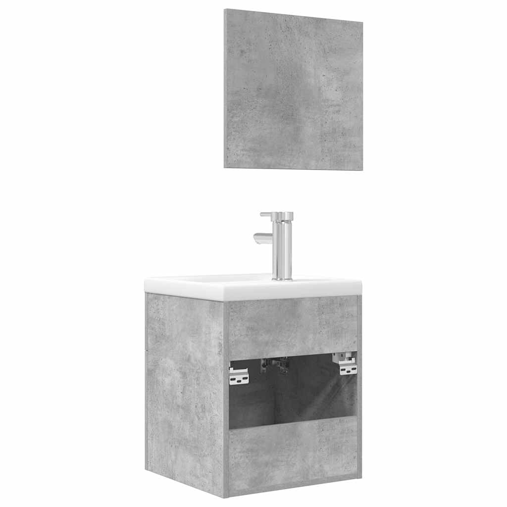 Set Mobili da Bagno 3 pz Grigio Cemento in Legno Multistrato | homemem39