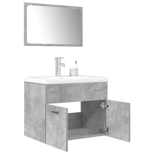 Set Mobili da Bagno 3 pz Grigio Cemento in Legno Multistrato | homemem39