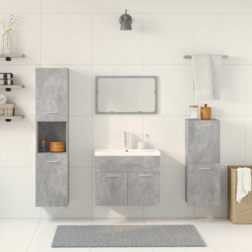 Set Mobili da Bagno 5 pz Grigio Cemento in Legno Multistrato