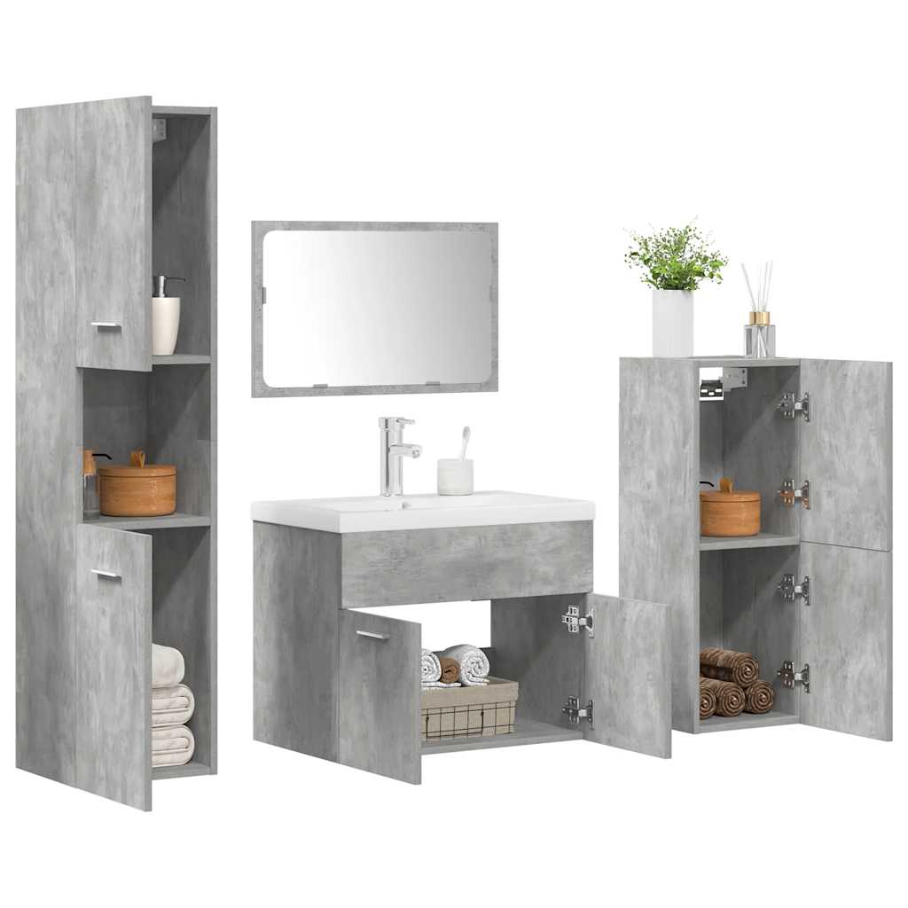 Set Mobili da Bagno 5 pz Grigio Cemento in Legno Multistrato