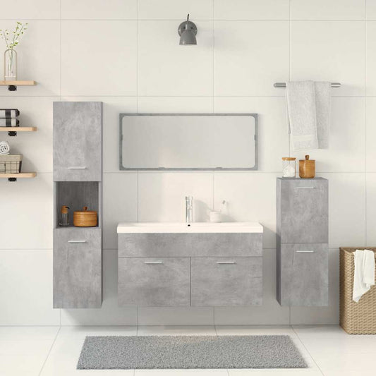 Set Mobili da Bagno 5 pz Grigio Cemento in Legno Multistrato
