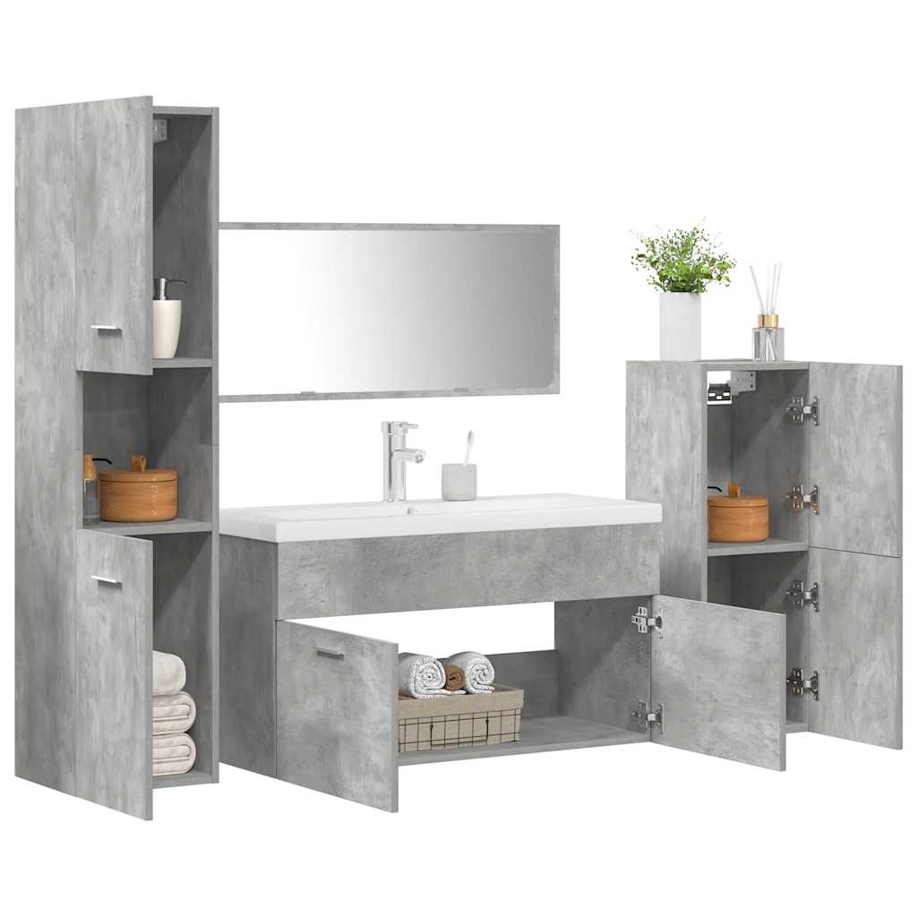 Set Mobili da Bagno 5 pz Grigio Cemento in Legno Multistrato