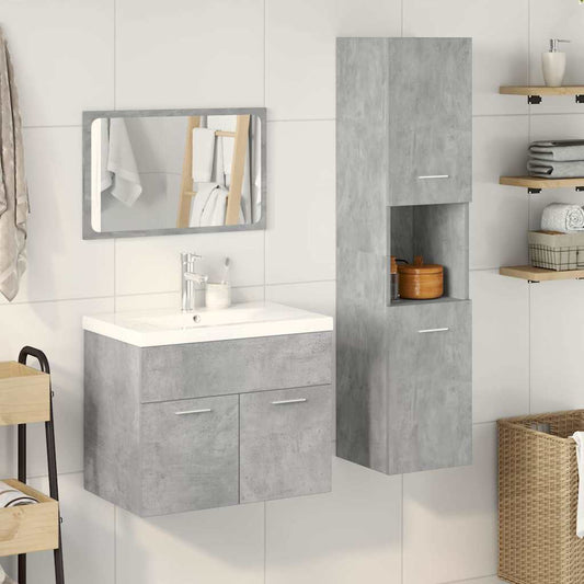 Set Mobili da Bagno 4 pz Grigio Cemento in Legno Multistrato | homemem39