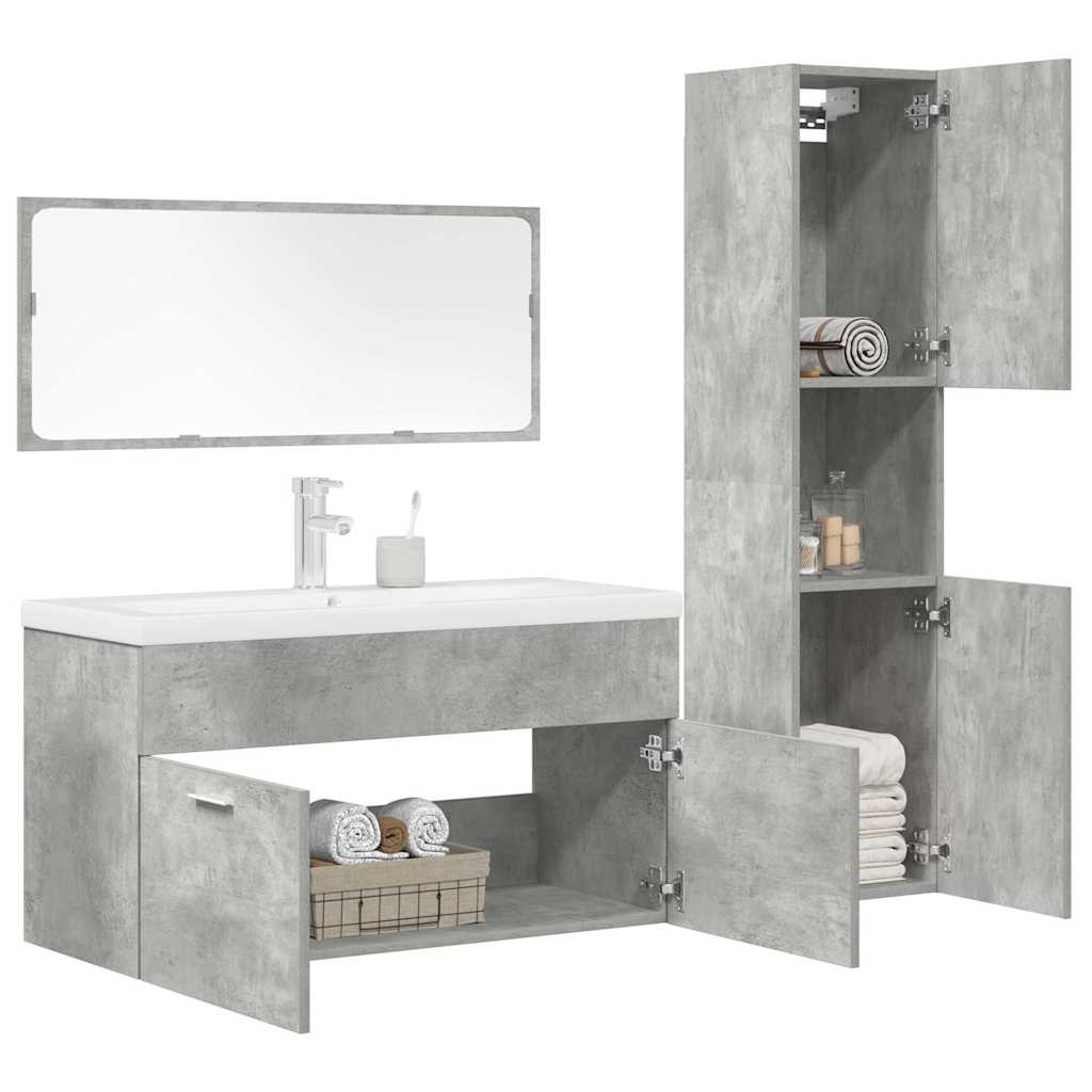 Set Mobili da Bagno 4 pz Grigio Cemento in Legno Multistrato