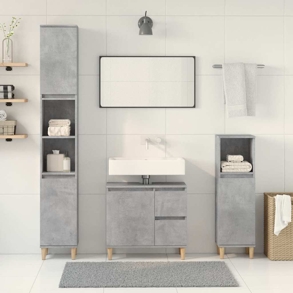 Set Mobili da Bagno 3 pz Grigio Cemento in Legno Multistrato | homemem39