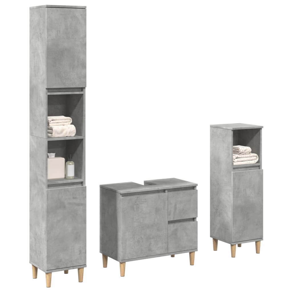 Set Mobili da Bagno 3 pz Grigio Cemento in Legno Multistrato | homemem39
