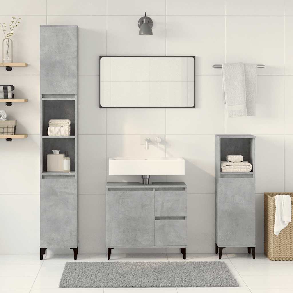 Set Mobili da Bagno 3 pz Grigio Cemento in Legno Multistrato | homemem39