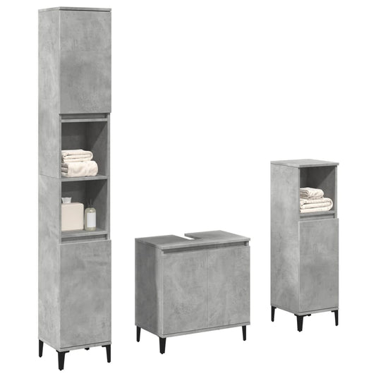 Set Mobili da Bagno 3 pz Grigio Cemento in Legno Multistrato | homemem39