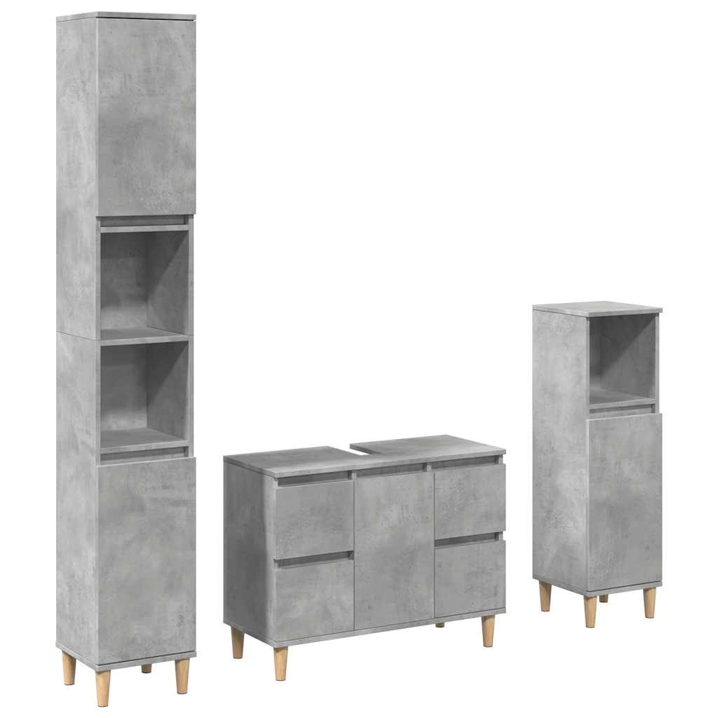 Set Mobili da Bagno 3 pz Grigio Cemento in Legno Multistrato | homemem39
