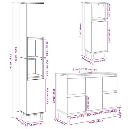 Set Mobili da Bagno 3 pz Grigio Cemento in Legno Multistrato | homemem39