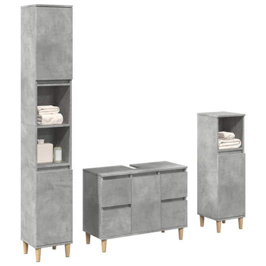 Set Mobili da Bagno 3 pz Grigio Cemento in Legno Multistrato | homemem39