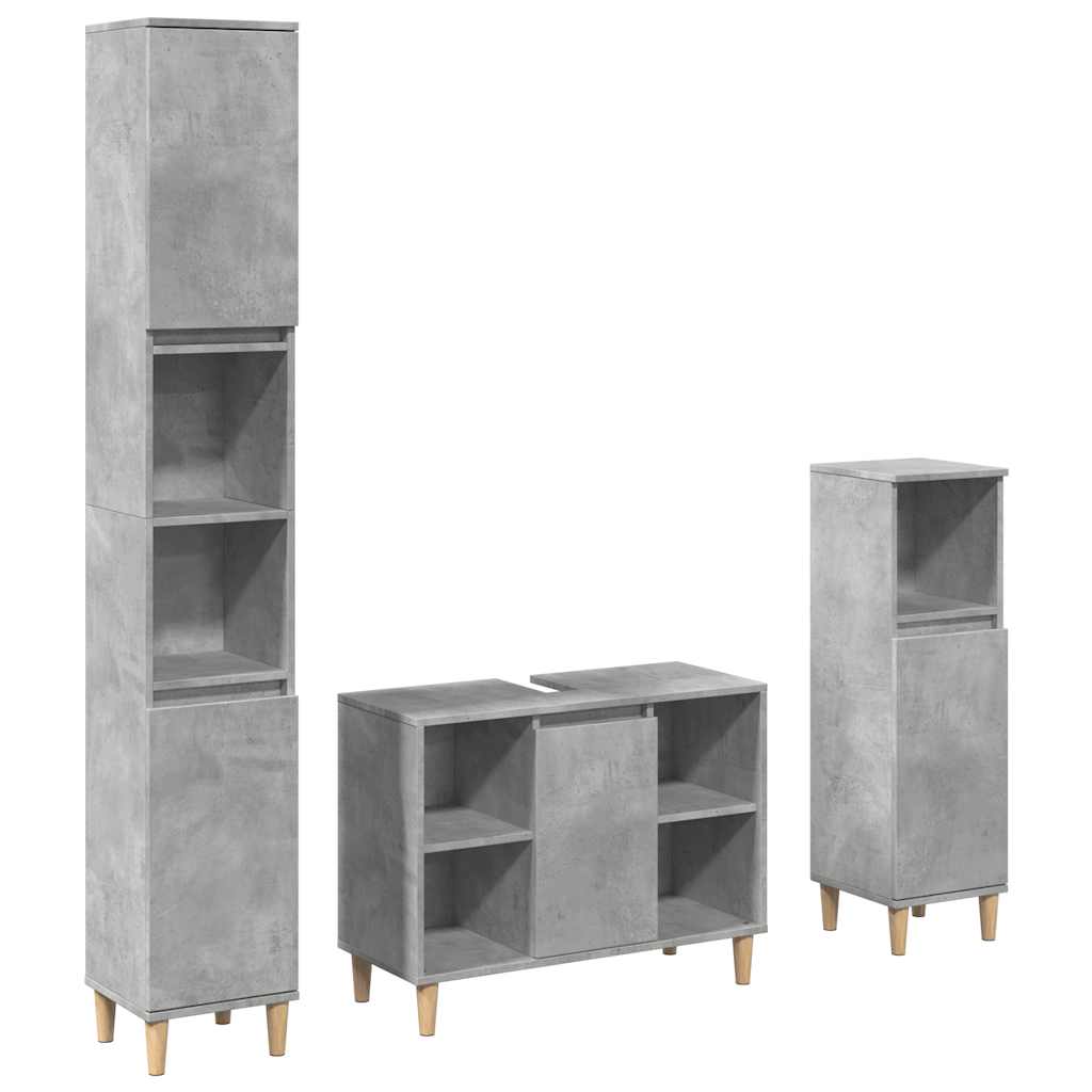 Set Mobili da Bagno 3 pz Grigio Cemento in Legno Multistrato | homemem39