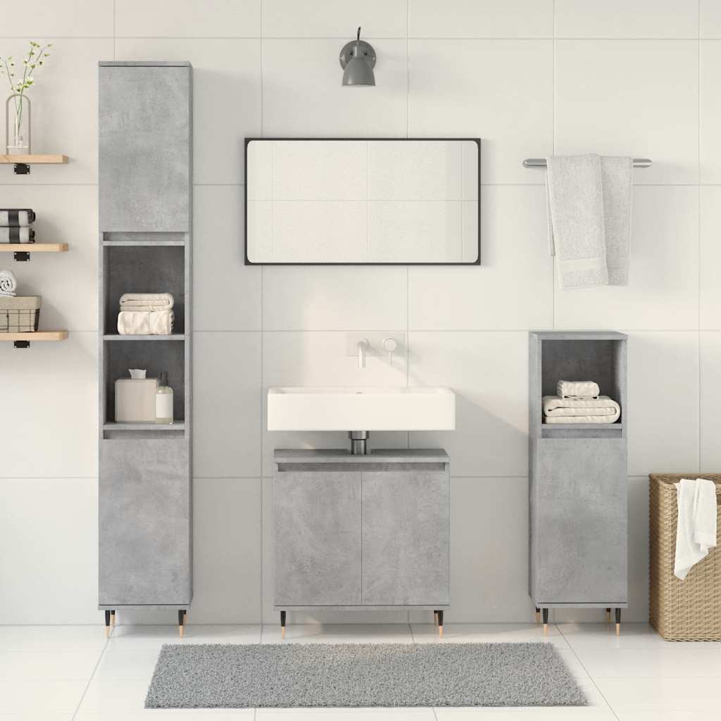 Set Mobili da Bagno 3 pz Grigio Cemento in Legno Multistrato - homemem39