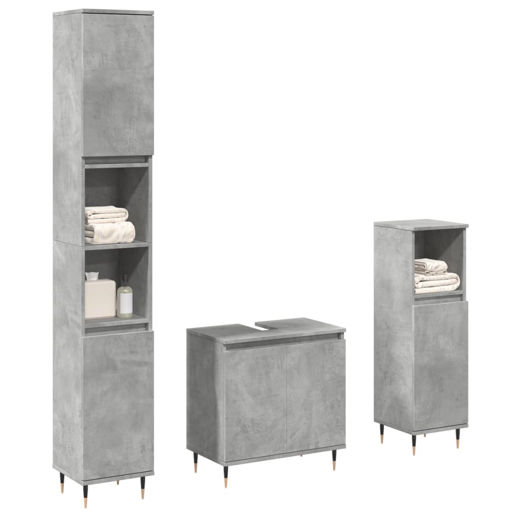 Set Mobili da Bagno 3 pz Grigio Cemento in Legno Multistrato - homemem39