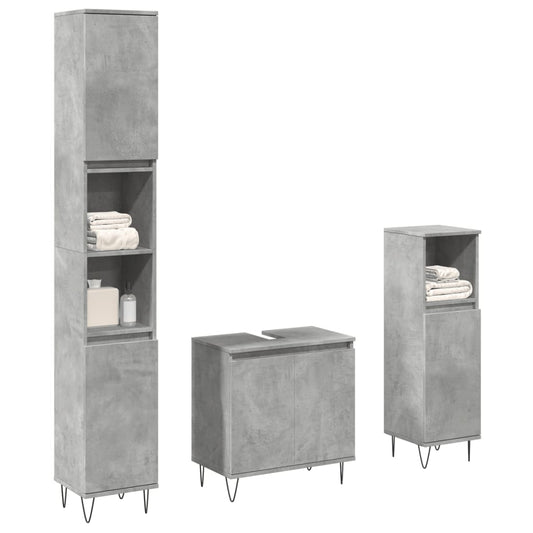 Set Mobili da Bagno 3 pz Grigio Cemento in Legno Multistrato | homemem39