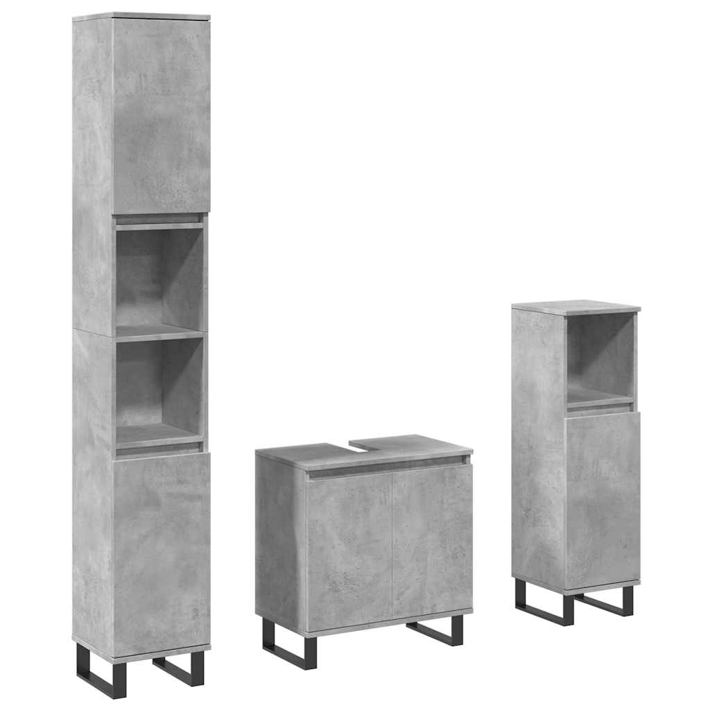 Set Mobili da Bagno 3 pz Grigio Cemento in Legno Multistrato | homemem39