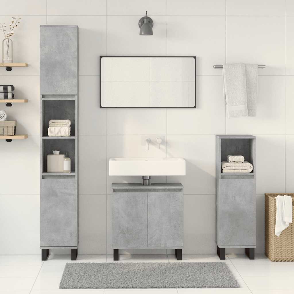 Set Mobili da Bagno 3 pz Grigio Cemento in Legno Multistrato | homemem39
