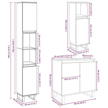 Set Mobili da Bagno 3 pz Grigio Cemento in Legno Multistrato | homemem39