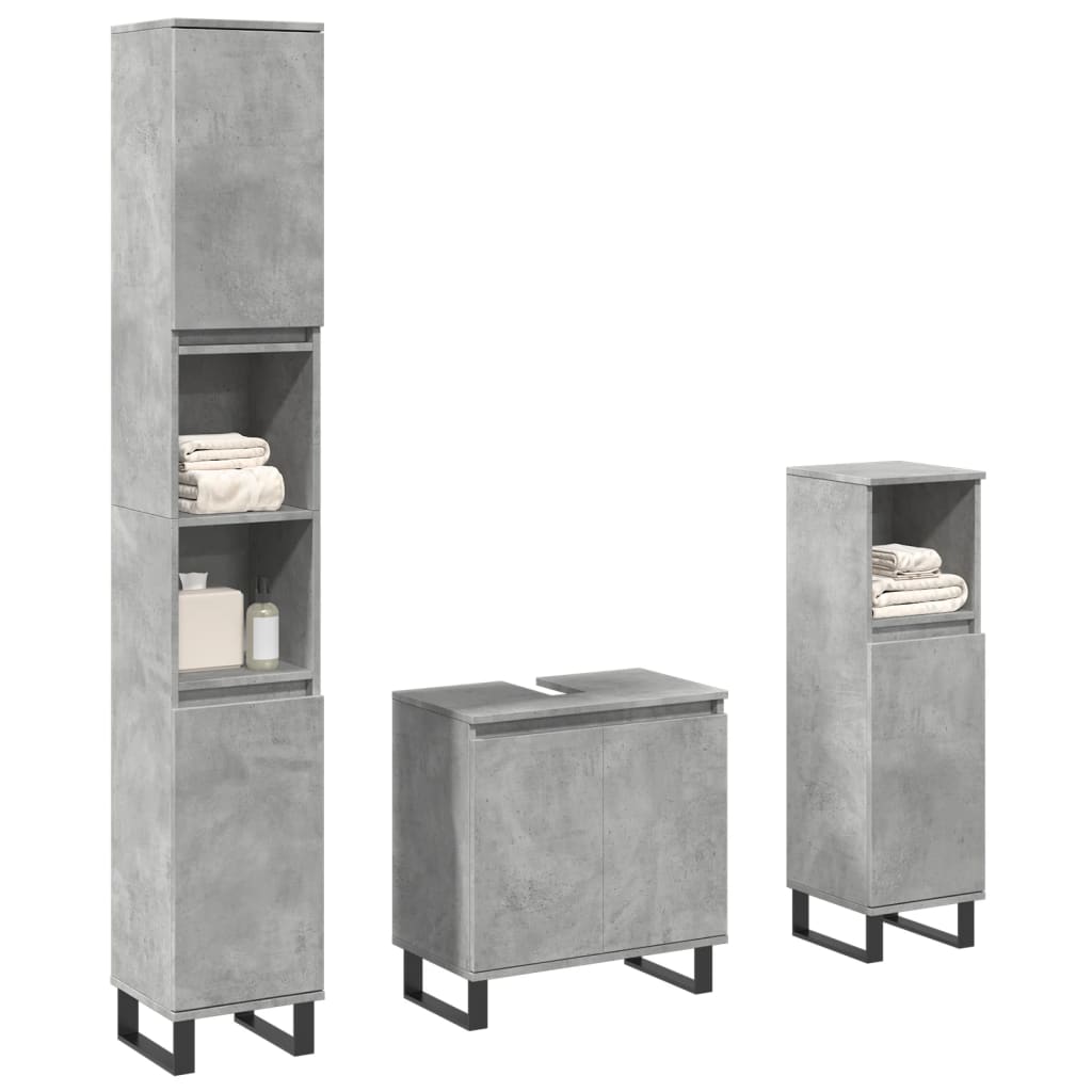 Set Mobili da Bagno 3 pz Grigio Cemento in Legno Multistrato | homemem39