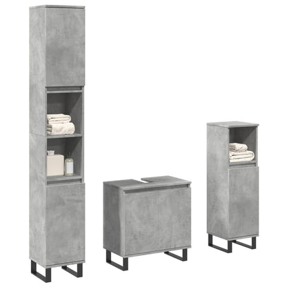 Set Mobili da Bagno 3 pz Grigio Cemento in Legno Multistrato | homemem39