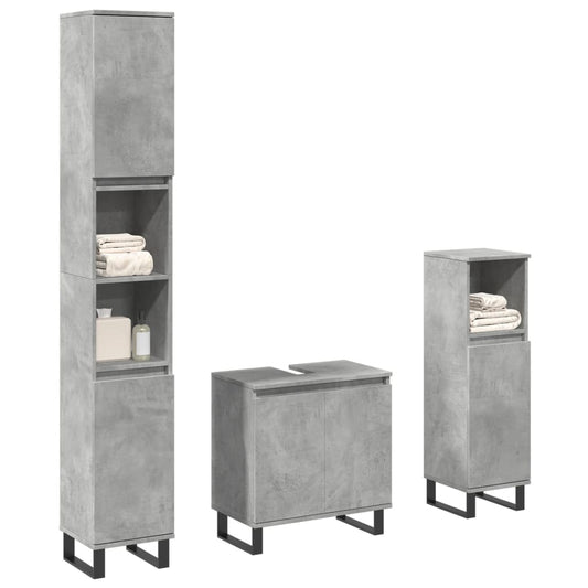 Set Mobili da Bagno 3 pz Grigio Cemento in Legno Multistrato | homemem39