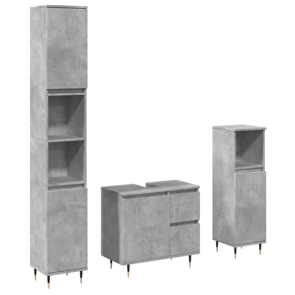 Set Mobili da Bagno 3 pz Grigio Cemento in Legno Multistrato | homemem39