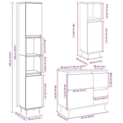 Set Mobili da Bagno 3 pz Grigio Cemento in Legno Multistrato | homemem39