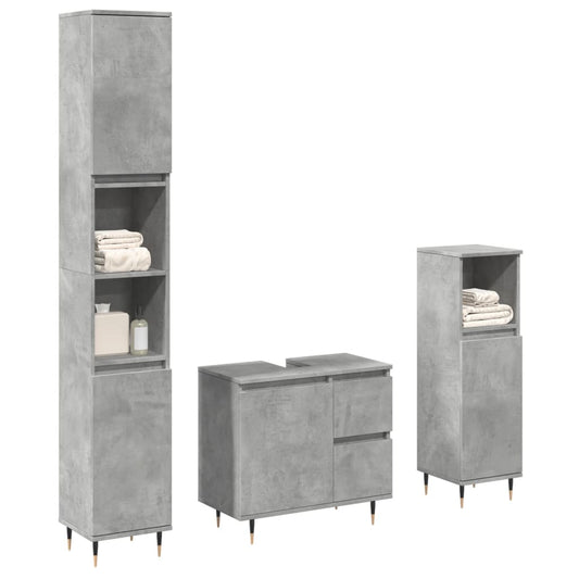 Set Mobili da Bagno 3 pz Grigio Cemento in Legno Multistrato | homemem39