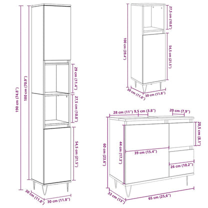 Set Mobili da Bagno 3 pz Grigio Cemento in Legno Multistrato | homemem39