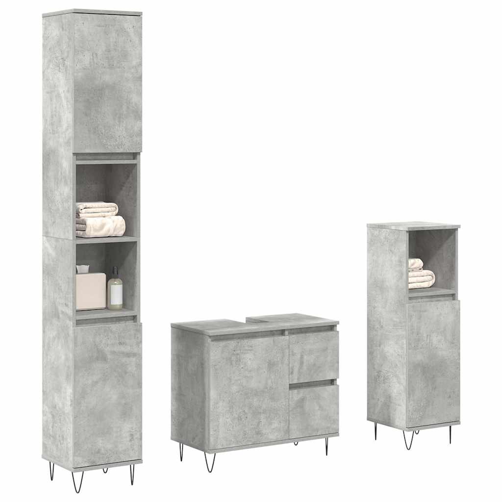 Set Mobili da Bagno 3 pz Grigio Cemento in Legno Multistrato | homemem39