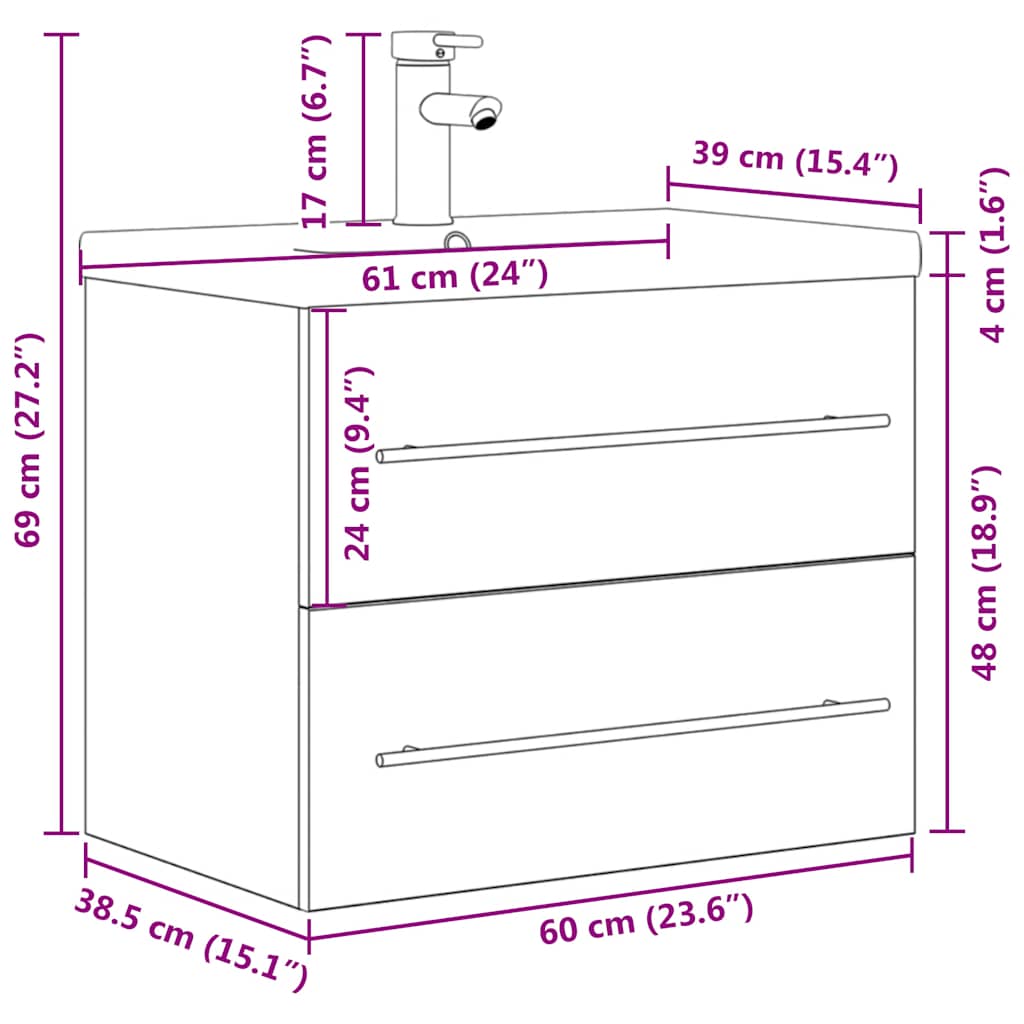 Set Mobili da Bagno 2 pz Grigio Cemento in Legno Multistrato | homemem39