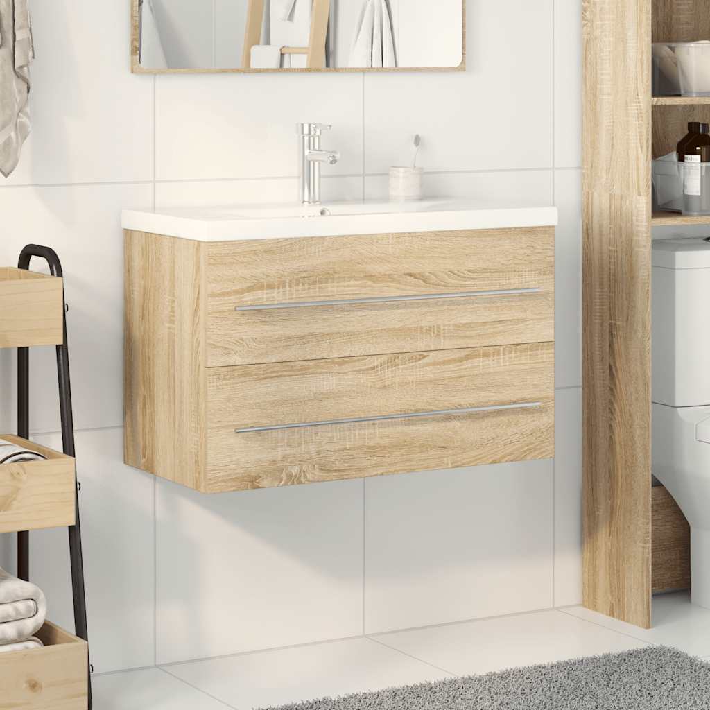 Set Mobili da Bagno 2 pz Rovere Sonoma in Legno Multistrato | homemem39