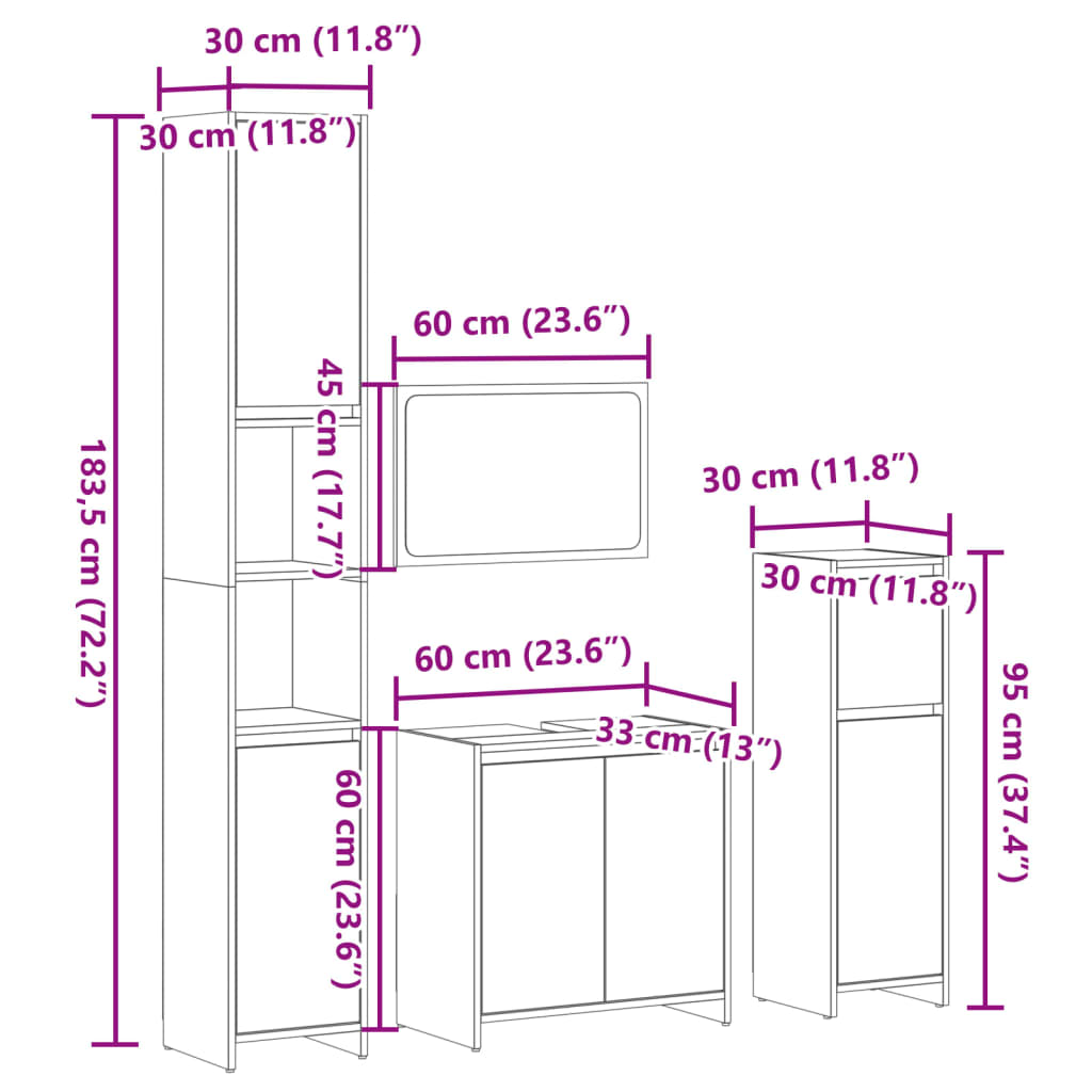 Set Mobili da Bagno 4 pz Rovere Sonoma in Legno Multistrato | homemem39