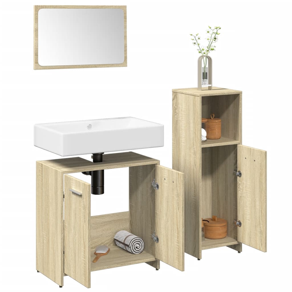 Set Mobili da Bagno 3 pz Rovere Sonoma in Legno Multistrato | homemem39