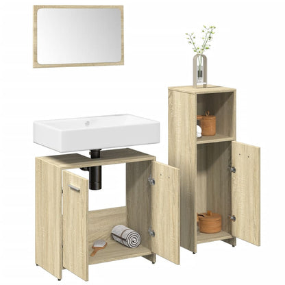 Set Mobili da Bagno 3 pz Rovere Sonoma in Legno Multistrato | homemem39