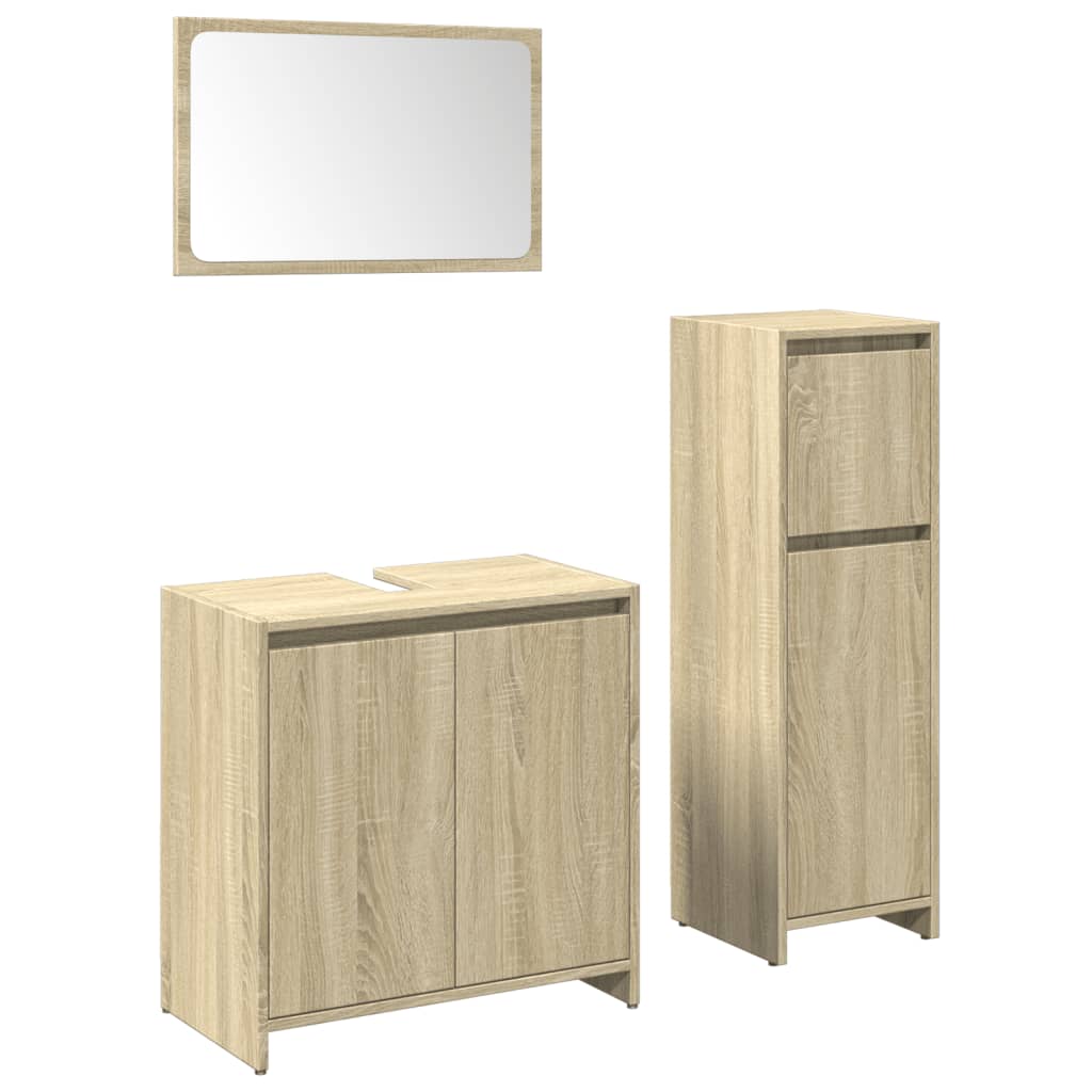 Set Mobili da Bagno 3 pz Rovere Sonoma in Legno Multistrato | homemem39