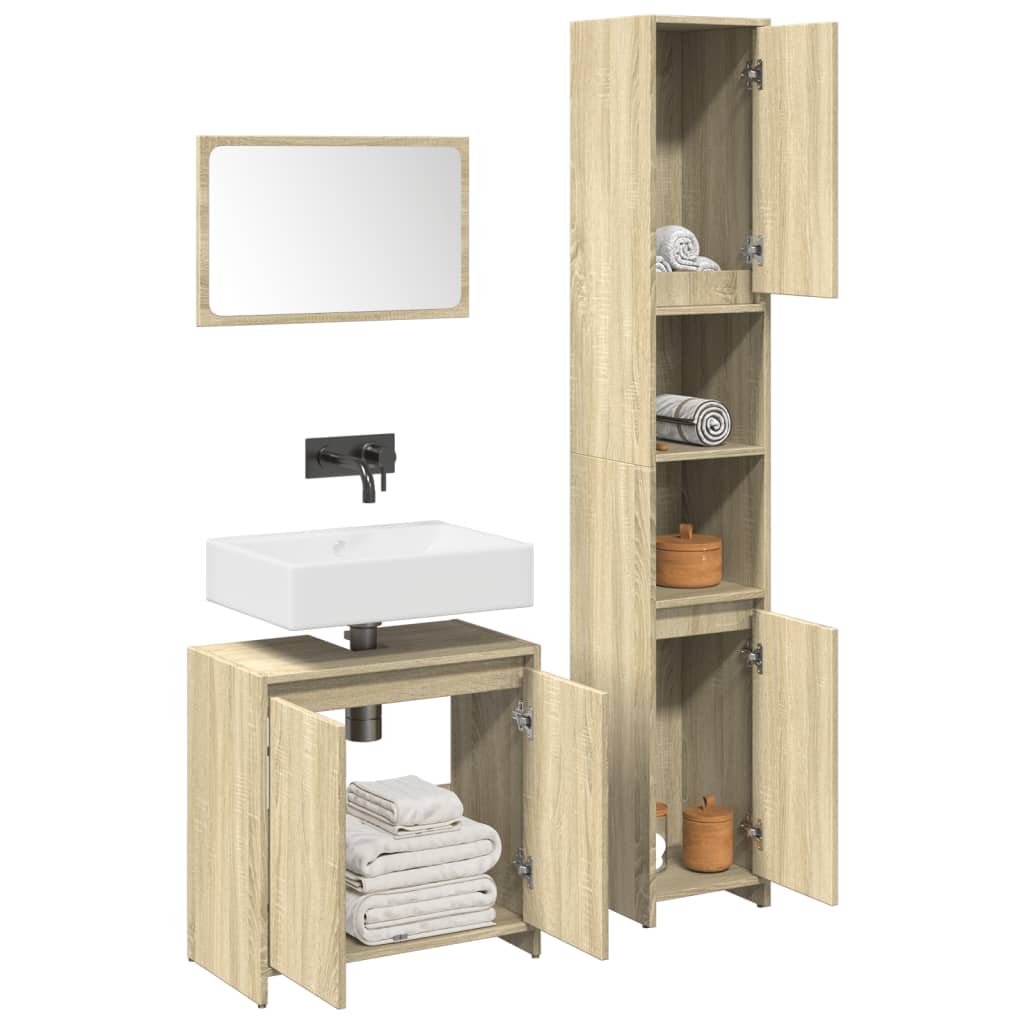 Set Mobili da Bagno 3 pz Rovere Sonoma in Legno Multistrato | homemem39