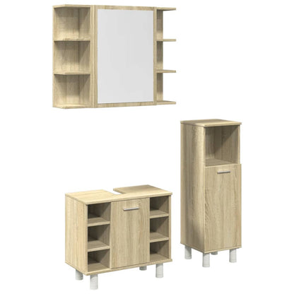 Set Mobili da Bagno 3 pz Rovere Sonoma in Legno Multistrato | homemem39