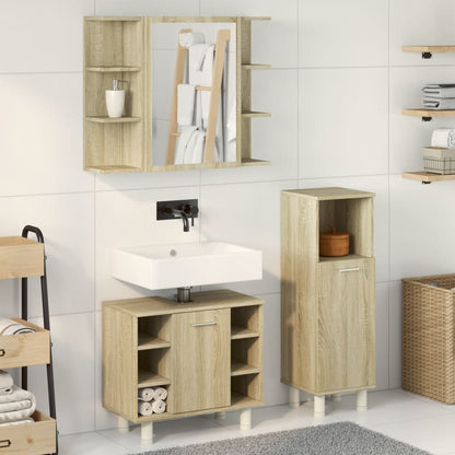 Set Mobili da Bagno 3 pz Rovere Sonoma in Legno Multistrato | homemem39